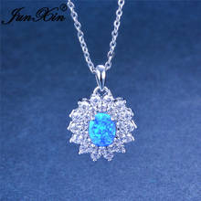 Boho Oval Blue White Fire Opal Necklace Sunflower Pendants For Women Silver Color Zircon Engagement Chain Necklace Jewelry 2024 - buy cheap