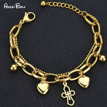 Trendy Islamic Women's Jewelry Multilayer Chain Heart Cross Golden Stainless Steel Bracelet Gift Wedding Romantic Wedding Gift 2024 - buy cheap