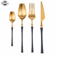 New Black Gold Stainless Steel Cutlery Set Dinnerware Set Korean Kitchen Spoon and Fork Set Portable Kitchen Cutlery Dropshiping 2024 - buy cheap