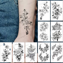 Водостойкая Временная тату-наклейка, черная Талия, цветы, роза, сексуальная бабочка, Луна, флэш-тату, искусственная тату для боди-арта, для женщин и мужчин 2024 - купить недорого