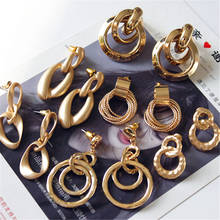Vintage Big Gold Color Metal Twisted Dangle Earrings For Women Za Statement Long Earrings Party Gifts Fashion Jewelry Bijoux 2024 - buy cheap
