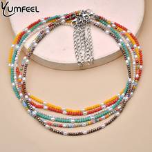 Yumfeel-colares femininos boêmios com pérolas de vidro e 2mm, joias feitas à mão, boêmias 2024 - compre barato