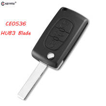 KEYYOU 3 кнопки дистанционный Автомобильный ключ чехол для Peugeot 207 208 307 308 408 Partner складной Автомобильный ключ HU83 Blade CE0536 2024 - купить недорого