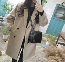 Korean New Thin Wool Blend Coat Women Long Sleeve Turn-down Collar Outwear Jacket Casual Autumn Winter Elegant Overcoat 2024 - buy cheap