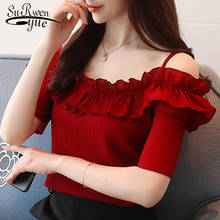 Women Tops and Blouse 2021 Ladies Tops Sexy Slash Neck Women's Clothes Short Sleeve Chiffon Shirt White Blouse Shirt Women D825 2024 - buy cheap