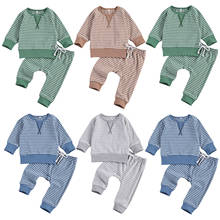 Conjunto de 2 piezas para bebé recién nacido, sudadera de manga larga a rayas y pantalones, ropa de invierno con cuello redondo 2024 - compra barato