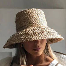 Шляпа женская из рафии с широкими полями, Пляжная Панама для отпуска, Соломенная Панама с плоским верхом, летняя, от солнца 2024 - купить недорого