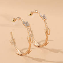 2021 Ins Gold Butterfly Insects Bling Rhinestone Irregular Hoop Earrings Trendy Fashion Korean Women Party Jewelry Bijoux 2024 - buy cheap