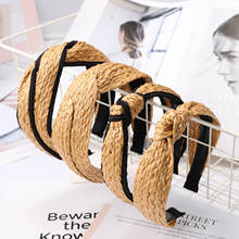 Diadema de paja tejida para mujer, bandana ancha Bohemia con nudo cruzado, accesorios para el cabello hechos a mano 2024 - compra barato