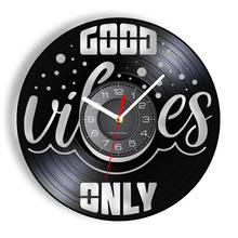 Reloj de pared Longplay con registro de vinilo, reloj de pared con frase "Good Vibes Only" para decoración de dormitorio, cita positiva, regalo para el hogar 2024 - compra barato