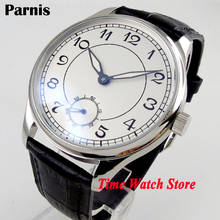 44mm parnis 17 jewels 6498 hand winding Men's watch white sterile dial luminous hands Arabic numerals leather strap P28 2024 - buy cheap