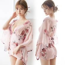 Pink sexy perspective kimonos clothing dress Japan style cosplay Japanese traditional kimono woman bathrobe geisha clothing 2024 - buy cheap