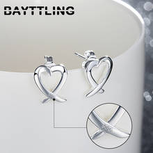 BAYTTLING Silver Color 12MM Sweet Heart Earrings For Woman Charm Romantic Wedding Gift Jewelry Wholesale 2024 - buy cheap