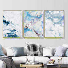 Pinturas en lienzo con textura de mármol blanco y azul abstracto nórdico, arte de pared, imágenes, carteles e impresiones para sala de estar, oficina, decoración del hogar 2024 - compra barato