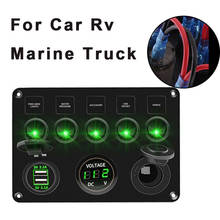 5 Gang Car Marine Boat LED Rocker Switch Panel Waterproof Circuit Digital Voltmeter Dual USB Port 12V Outlet for Car Marine Rv 2024 - buy cheap