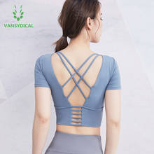 Vansydical Yoga Shirt Cross Back Running Shirt Push Up Sports T-shirt Women Gym Crop Top Fitness Shirt Top Sujetador Deportivo 2024 - buy cheap