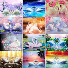 Pintura de diamantes 5D DIY, mosaico de animales del cisne, bordado de diamantes redondos completos, paisaje, lago, Kits de punto de cruz de diamantes de imitación, decoración del hogar 2024 - compra barato