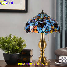 FUMAT Tiffany Style Blue Gemstone Butterfly Desk Lamp Shade Colorful Flower Stained Glass Home Art Decor Dimming Table Light LED 2024 - buy cheap