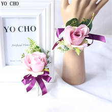 Ramo rosa para novio, flor, rosas de seda, para novia ramillete de muñeca, pulsera de boda para dama de honor, accesorios para graduación y boda 2024 - compra barato