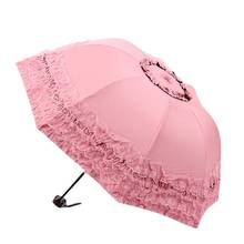Feminino guarda-chuva de renda guarda-sol uv deusa princesa guarda-chuva compacto portátil três-dobrável dupla finalidade chuva presente senhora guarda-chuva 2024 - compre barato