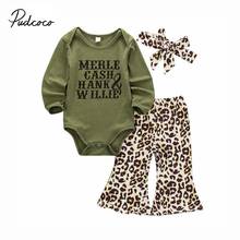 2019 primavera outono roupas do bebê recém-nascido infantil do bebê meninas 3 pçs roupas carta macacão topos leopardo alargamento calças bandana outfits 2024 - compre barato