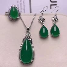 Gota de agua de jade Natural con incrustaciones de ágata verde, anillo colgante de plata S925, pendientes 2024 - compra barato