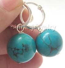 Free Shipping  hot sale Beautiful 14mm natural round turquoises earring - 925 silver hoop 2024 - buy cheap