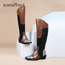 Sophitina botas femininas de couro legítimo, botas altas de couro legítimo cores mistas, antiderrapantes, sapatos de salto médio e elegante para mulheres c890 2024 - compre barato