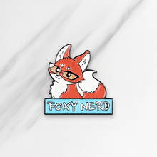 Animal Enamel Brooch Fox "FOXY NERD" Denim Clothing Backpack Lapel Pin Button Badge Cartoon Jewelry Gift For Women Men 2024 - buy cheap
