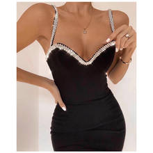 Simly Tara 2020, летнее женское мини платье для вечеринки, vestidos, модное, сексуальное, v-образный вырез, спагетти, ремешок, бриллианты, черное, облегающее, Бандажное платье 2024 - купить недорого