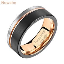 Newshe Men's Charm Tungsten Carbide Black Silver Color Rings Rose Gold Color Groove Line Wedding Bands For Men TRX065 2024 - buy cheap