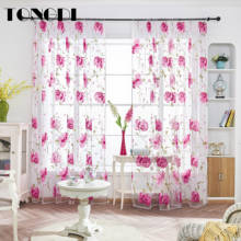 Tongdi cortina com estampa de tule branco, decoração transparente para primavera, sala de estar, flor, folhas, floral 2024 - compre barato