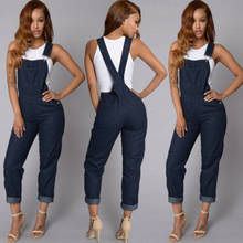 Women Fashion Casual Suspender Jeans Solid Color Backless Wide Strap Buttons Overalls Fitting Wild Daily Wear Sling Trousers 2024 - buy cheap