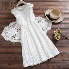 Vestido plisado de gasa sin mangas para verano, elegante vestido coreano de lunares, blanco y rojo, con volantes, 9858 2024 - compra barato