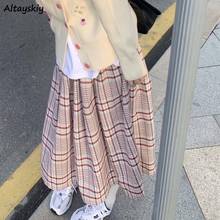 Faldas a cuadros para Mujer, Faldas rosas Preppy de media pantorrilla, estilo japonés Kawaii, estudiantes universitarios, moda Harajuku 2024 - compra barato