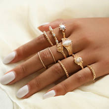 Set de 10 unids/set de anillos de moda para mujer, gemas geométricas talladas de oro para mujer, accesorios de joyería para fiesta, regalo para enamorados 2024 - compra barato