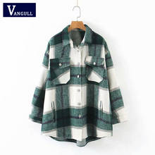Vangull Vintage Style Green Plaid Jacket Women Lapel Collar Pockets Oversize Loose Coat Autumn New Long Sleeve Chic Outerwear 2024 - buy cheap
