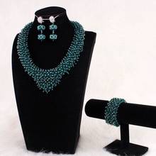 4UJewelry Blining Bridal Jewelry Sets Necklace Teal Green Heart Design Necklace Sets For Women Crystal 100% Handmade 2024 - buy cheap