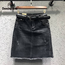 Saia jeans feminina linha a de algodão, plus-size, primavera-verão, harajuku, cintura alta, rasgada, escritório, para mulheres, 2020 2024 - compre barato
