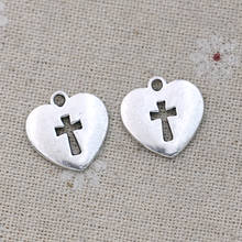 Крест посеребренный подвески-шармы в форме сердца пробы, для изготовления ювелирных изделий, браслетов, 17 мм, 20 шт. 2024 - купить недорого