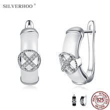SILVERHOO 925 Sterling Silver Round Cross 5A Cubic Zirconia Clip Earrings For Women 2 Colors Ceramics Earring Trendy Jewelry 2024 - buy cheap