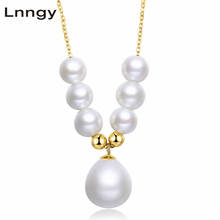 Ожерелье Lnngy из 18-каратного желтого золота с натуральным пресноводным жемчугом в форме капли воды, ожерелье с подвеской, Женская Ювелирная цепочка, элегантные подарки 2024 - купить недорого