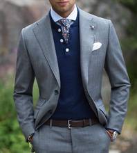 Terno masculino corte lapela, feito sob encomenda, cinza, casamento, duas peças, jaqueta, masculino 2024 - compre barato