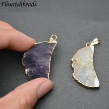 Natural Amethyst / Yellow Quartz Crescent Moon Shape Nugget Gemstones Pendant Jewelry Makings Fit Necklace 2024 - buy cheap