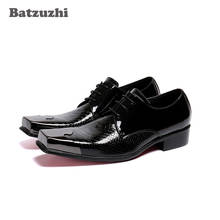 Batzuzhi sapatos masculinos de couro, tipo italiano, bico quadrado, sapatos sociais de couro preto, com cadarço, para homens 2024 - compre barato