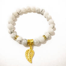 FYJS Unique Gold Color Leaf Connect Round Beads White Howlite Stone Elastic Bracelet Temperament Jewelry 2024 - buy cheap