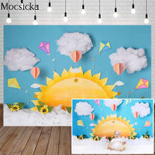 Mocsicka-Fondo de cumpleaños para recién nacido, telón de fondo con nubes de papel y sol, retrato de Bebé y Niño, utilería decorativa para estudio fotográfico 2024 - compra barato