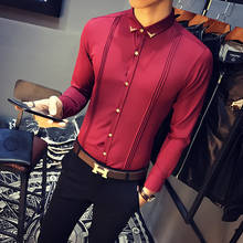 Brand Men's Formal Shirt Korean Slim Fit Tuxedo Shirts Male Long Sleeve Red Black White Casual Shirts Camisa Masculina 2024 - buy cheap