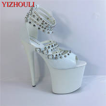 Summer 20cm stiletto heels, 8 inch white model runway shoes, sexy pole dance rivet sandals 2024 - buy cheap