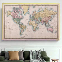 Mapa do mundo vintage, pintura em tela, escola, escritório, parede, decoração de casa, artesanato, sem moldura, pôsteres e impressões 2024 - compre barato